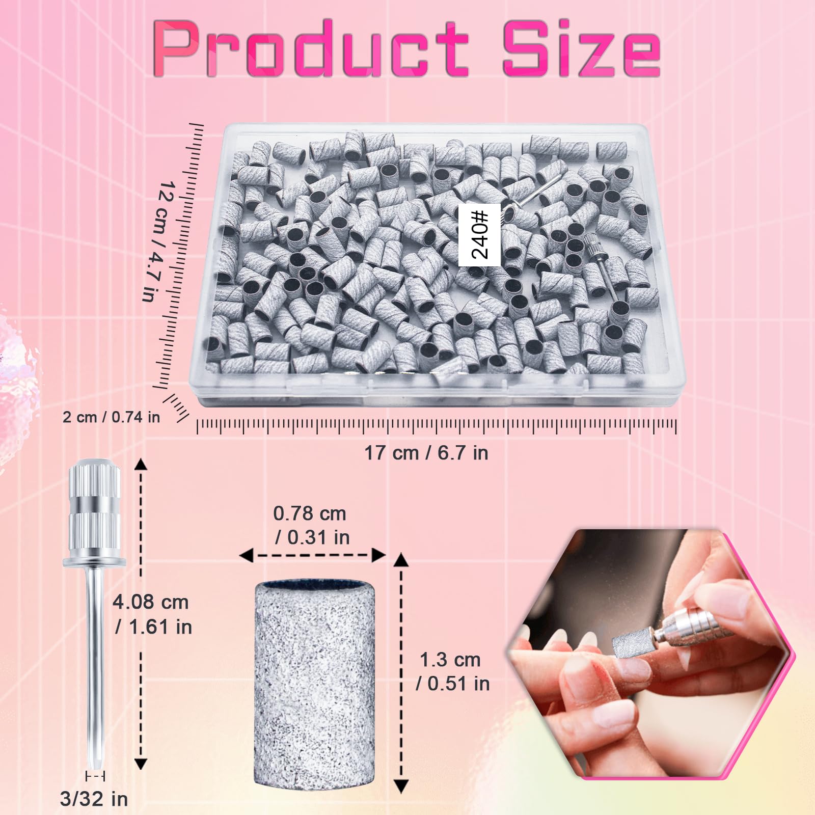 Detailed view of the premium abrasive texture on the BLESWIN fine grit sanding bands used for salon gel nail removal.