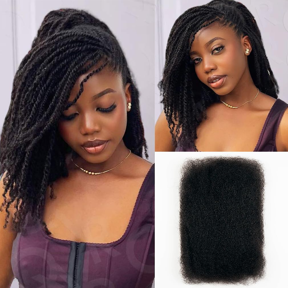 Natural black 12 inches 4C texture human hair bundle close up.