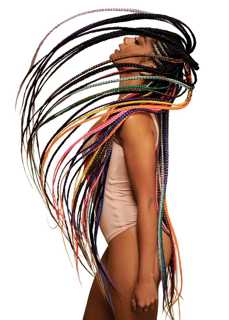 Close up view of the Off Black 1B Kanekalon fibers of Outre X-Pression Pre Stretched hair extension