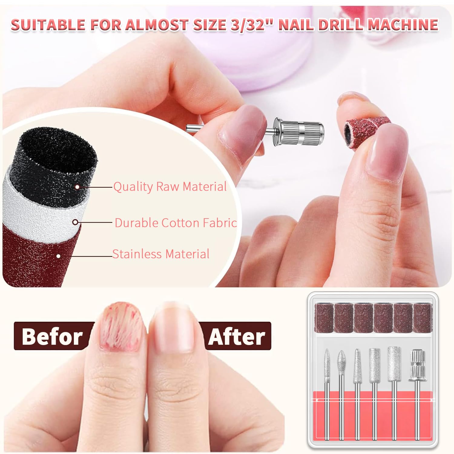 Full set of 6 professional electric nail file bits