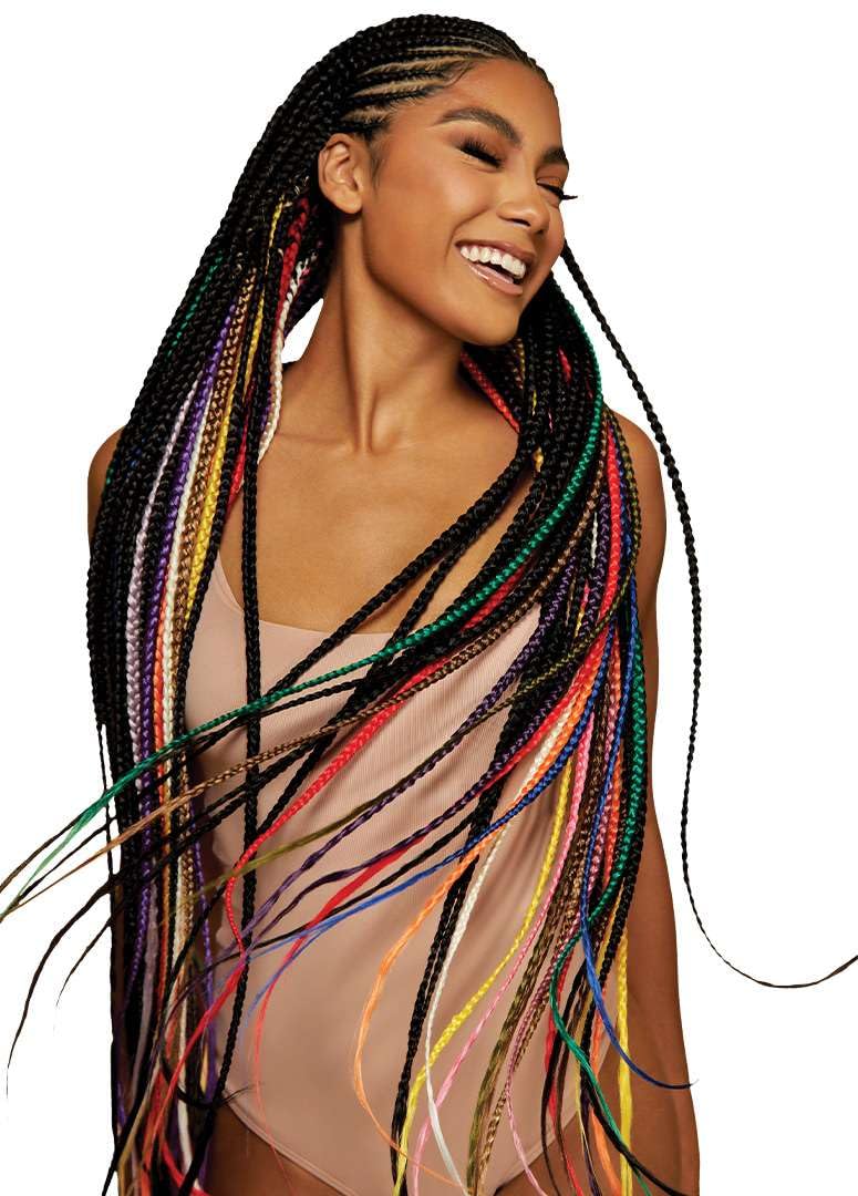 Outre synthetic braiding hair multi pack display highlighting the pre-layered bundle tips