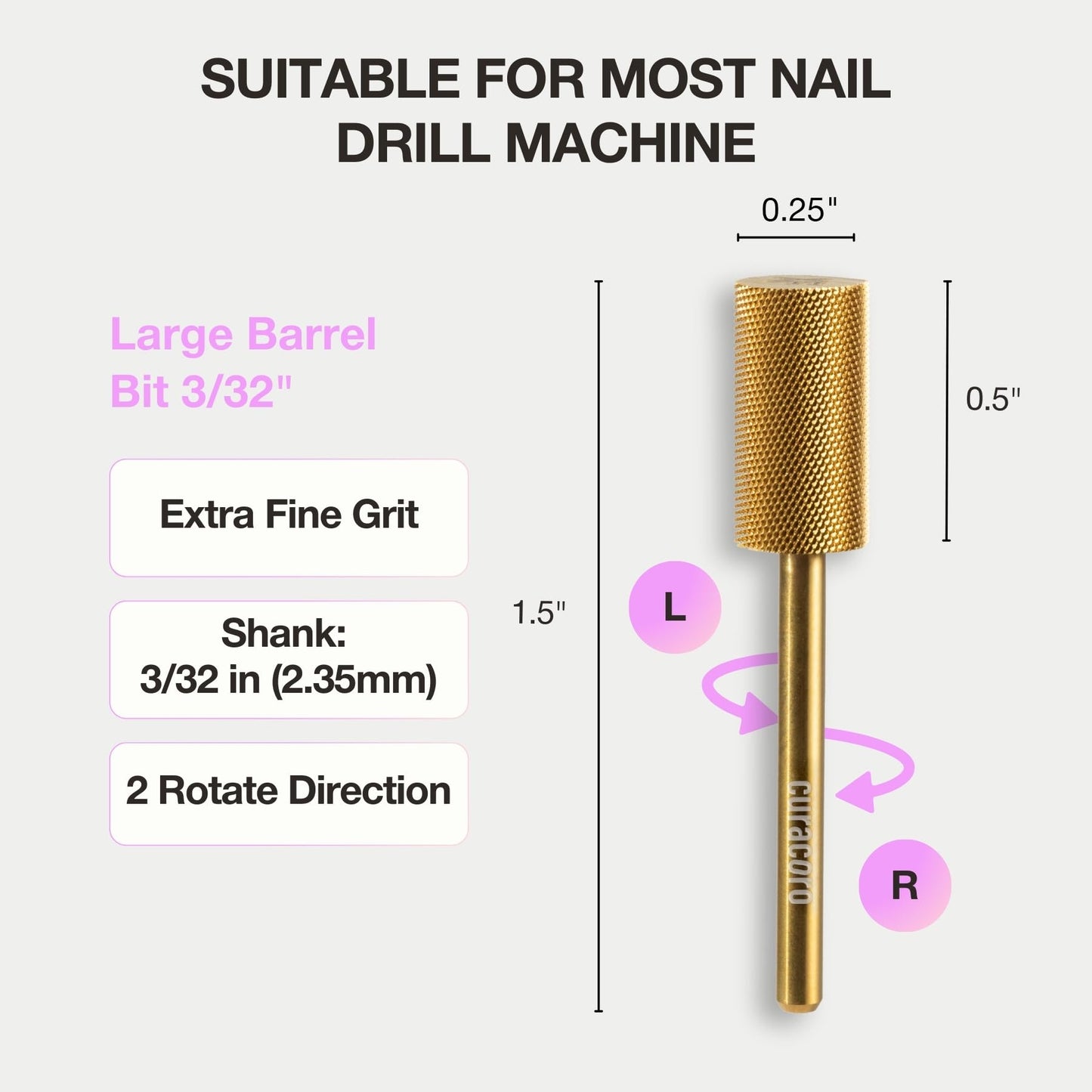 Curacoro nail drill bit with safe smooth stop feature