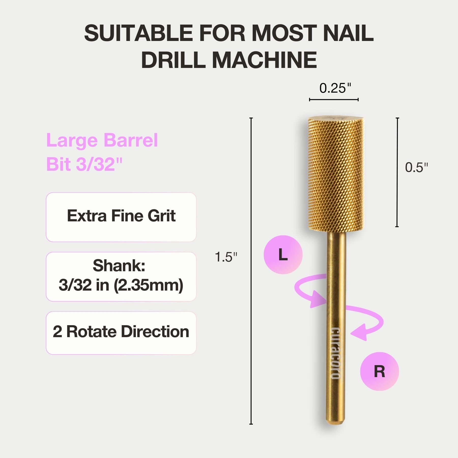 Curacoro nail drill bit with safe smooth stop feature
