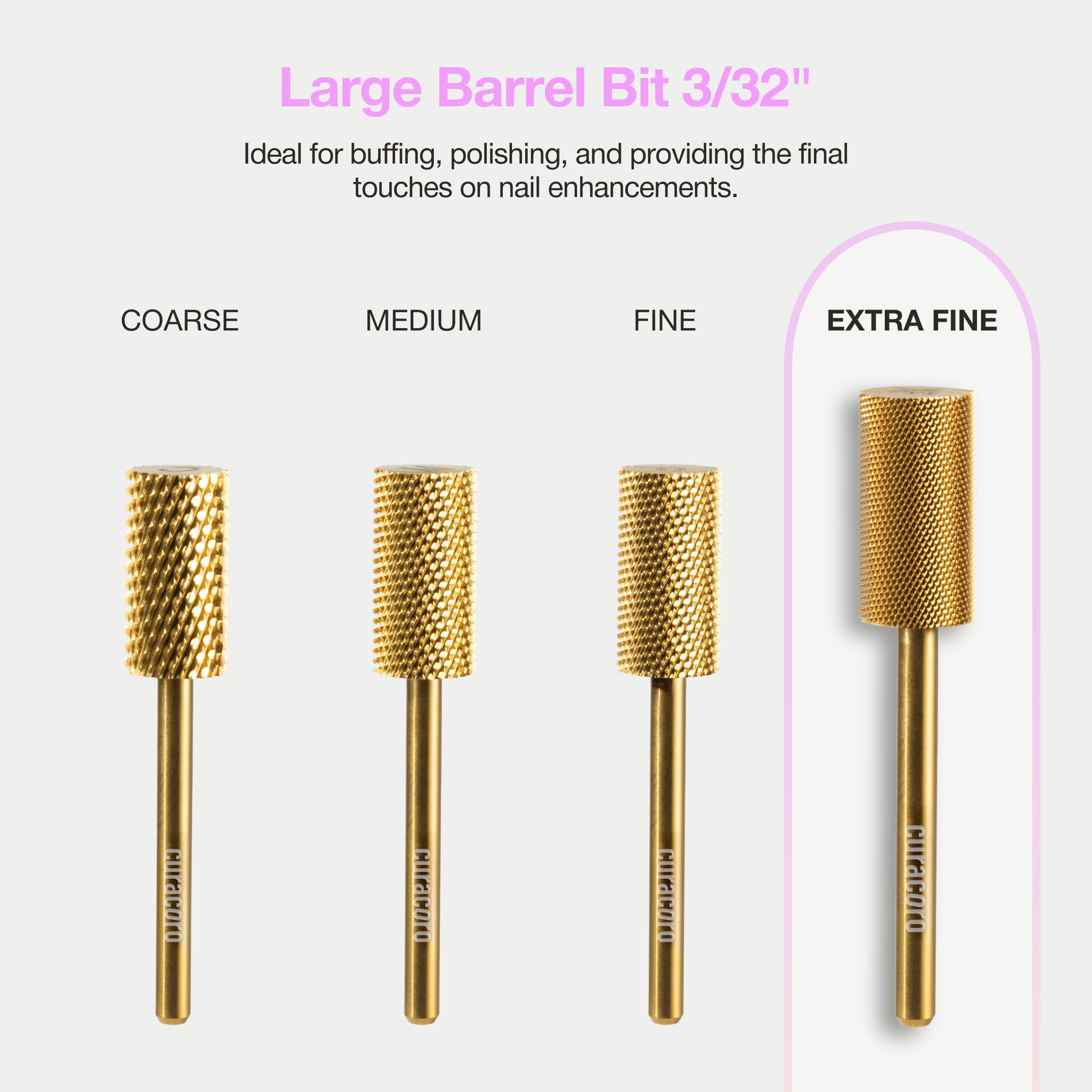Top view of Curacoro yellow titanium finish nail drill bit