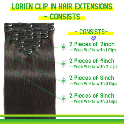 Natural black 18 inch clip on hair pieces layout