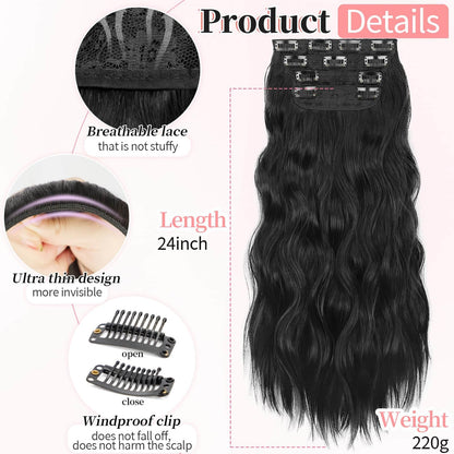 KooKaStyle 24 inch double weft hair extensions showing secure stainless steel clips