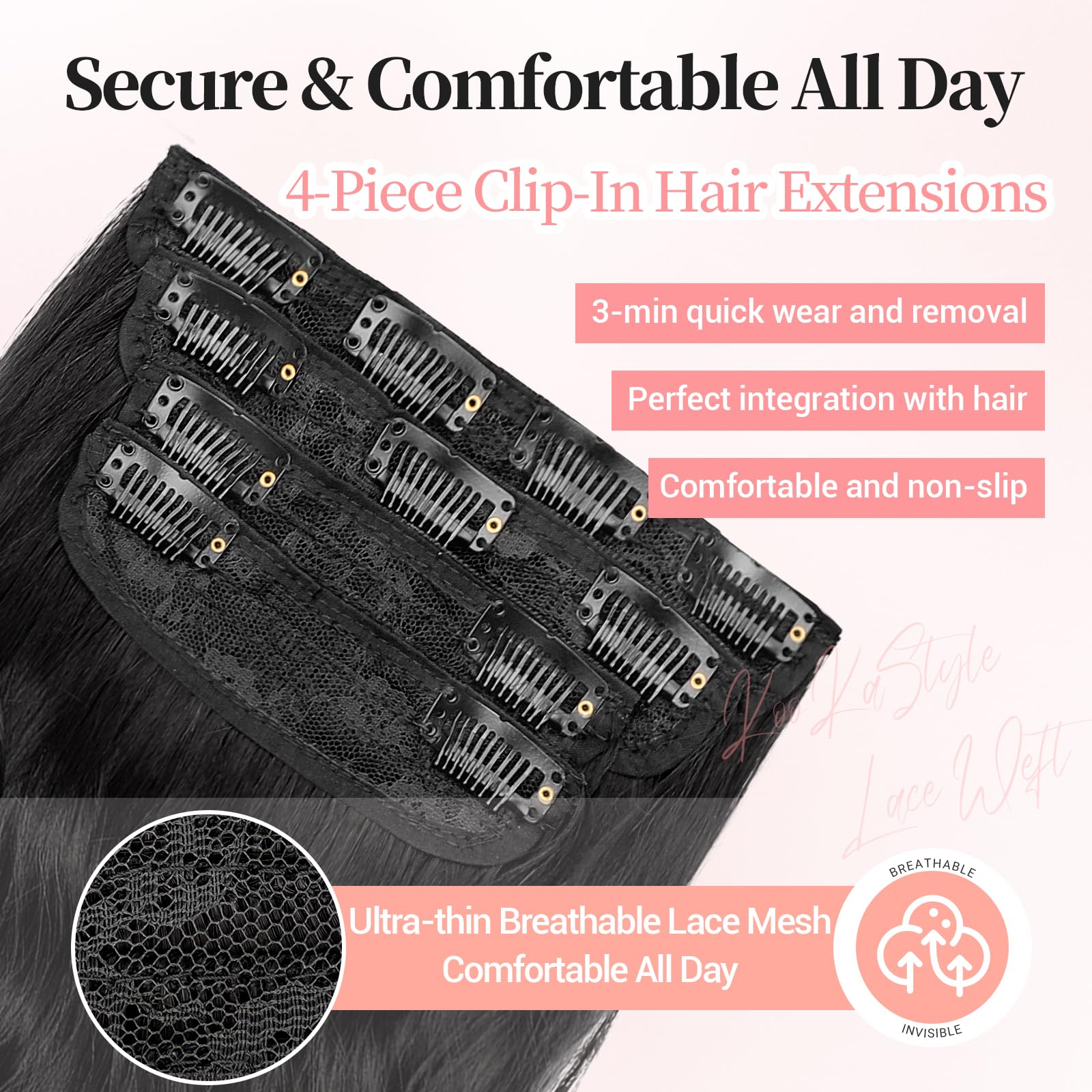 KooKaStyle 4 pieces thick hairpieces laid flat showcasing multi width weft design
