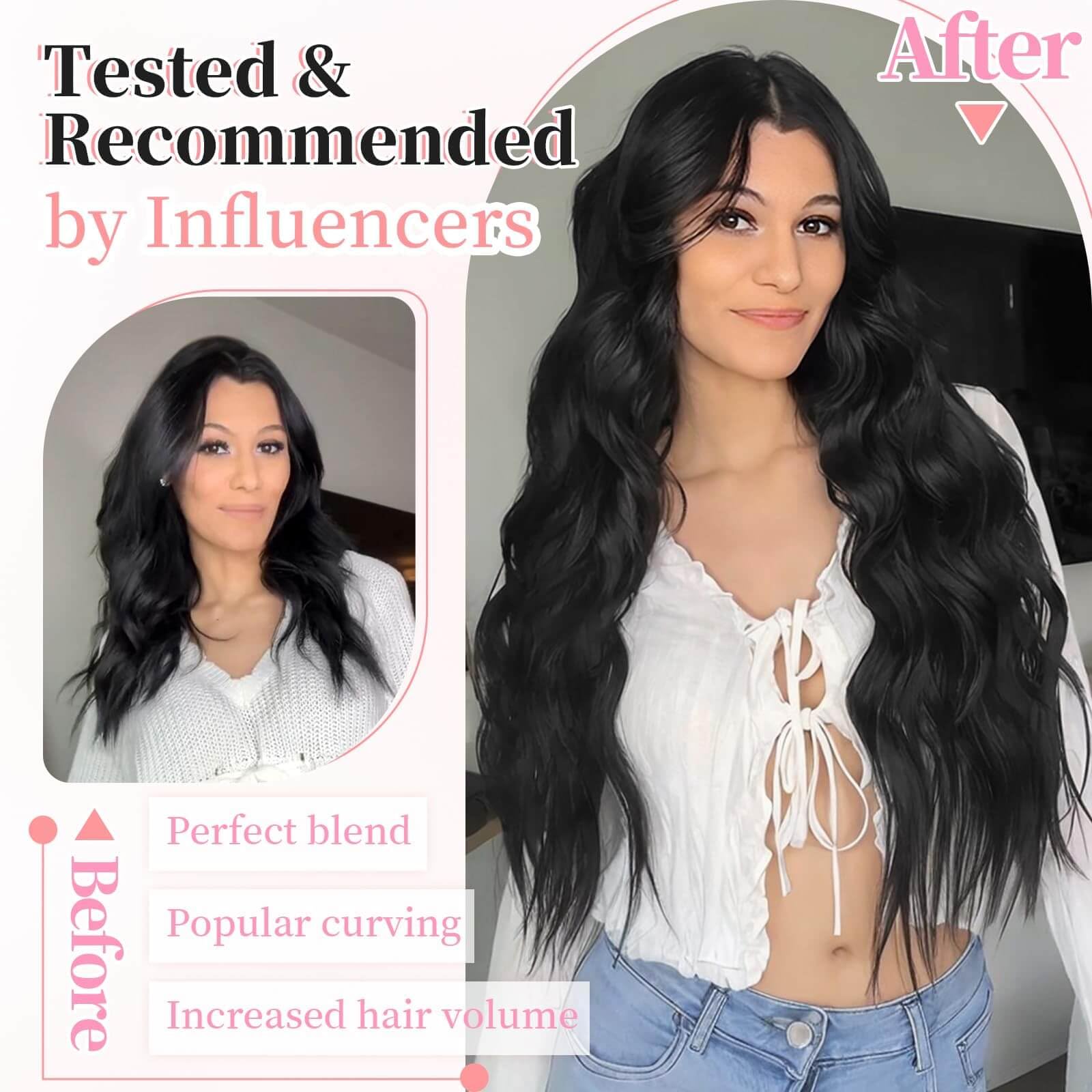 KooKaStyle long wavy hair extensions applied to add dramatic volume and length
