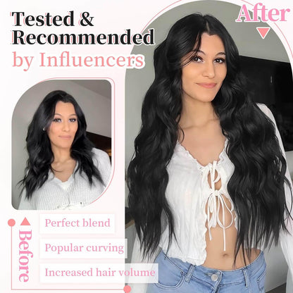 KooKaStyle long wavy hair extensions applied to add dramatic volume and length