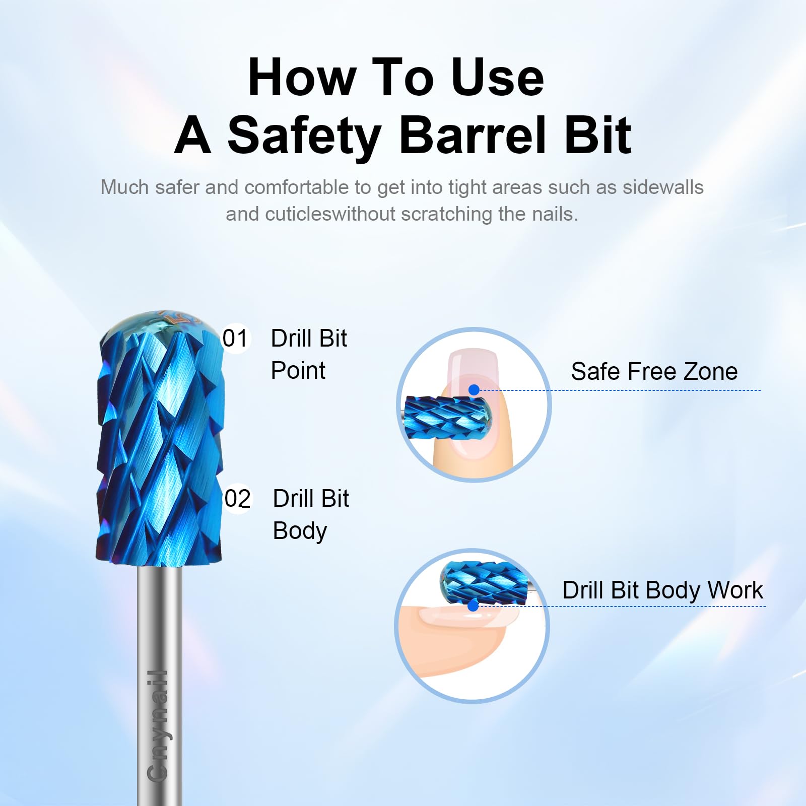 Cnynail nail drill bit smooth round top safety feature