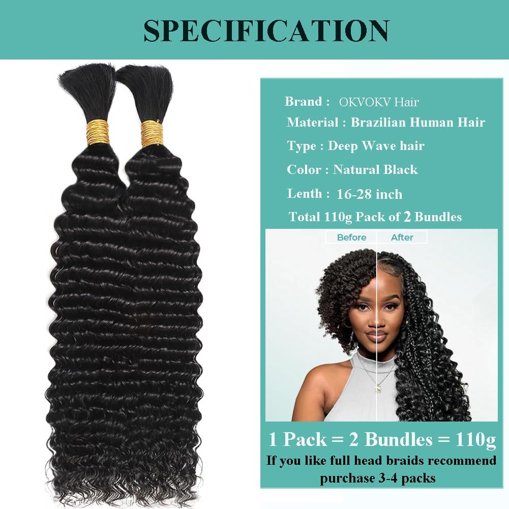 Close-up of 12A grade deep water wave bulk human hair texture demonstrating curl pattern.