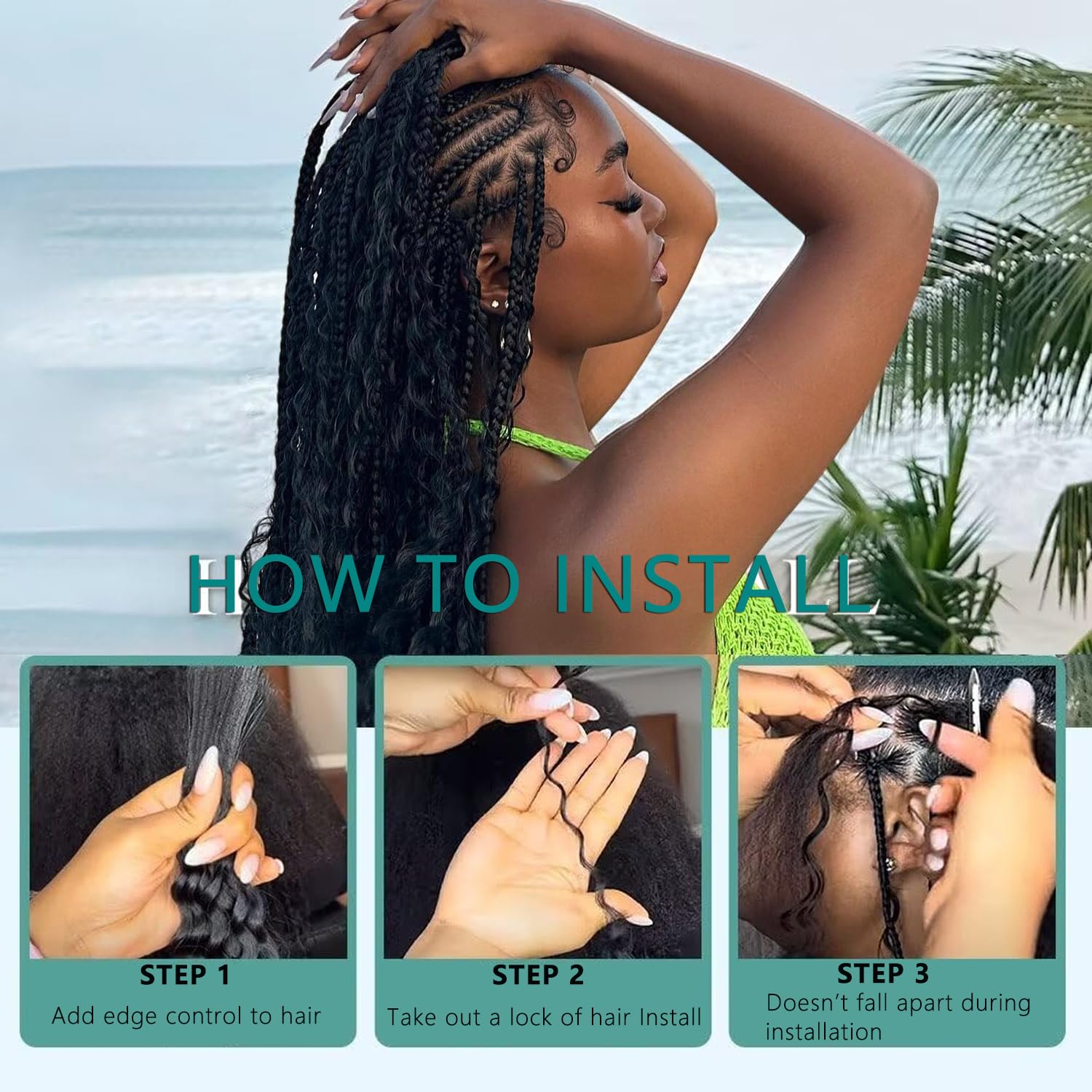 Detailed shot of the no weft top section of the bulk human braiding hair.
