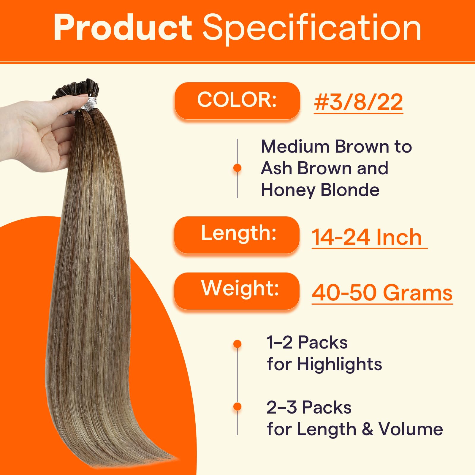 Model showing the seamless blend of ash brown to blonde fusion extensions.