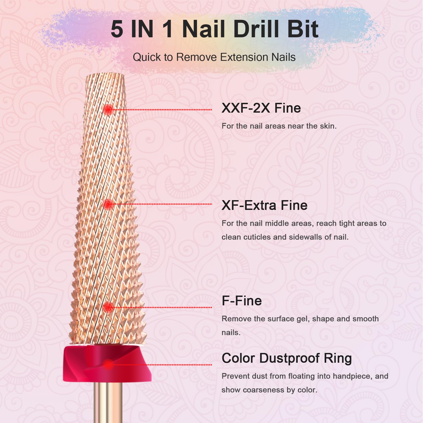 Depvko rose gold nail machine accessory demonstrating the integrated black dust proof protective ring