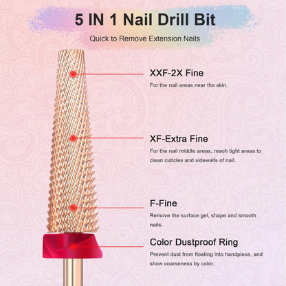 Depvko rose gold nail machine accessory demonstrating the integrated black dust proof protective ring