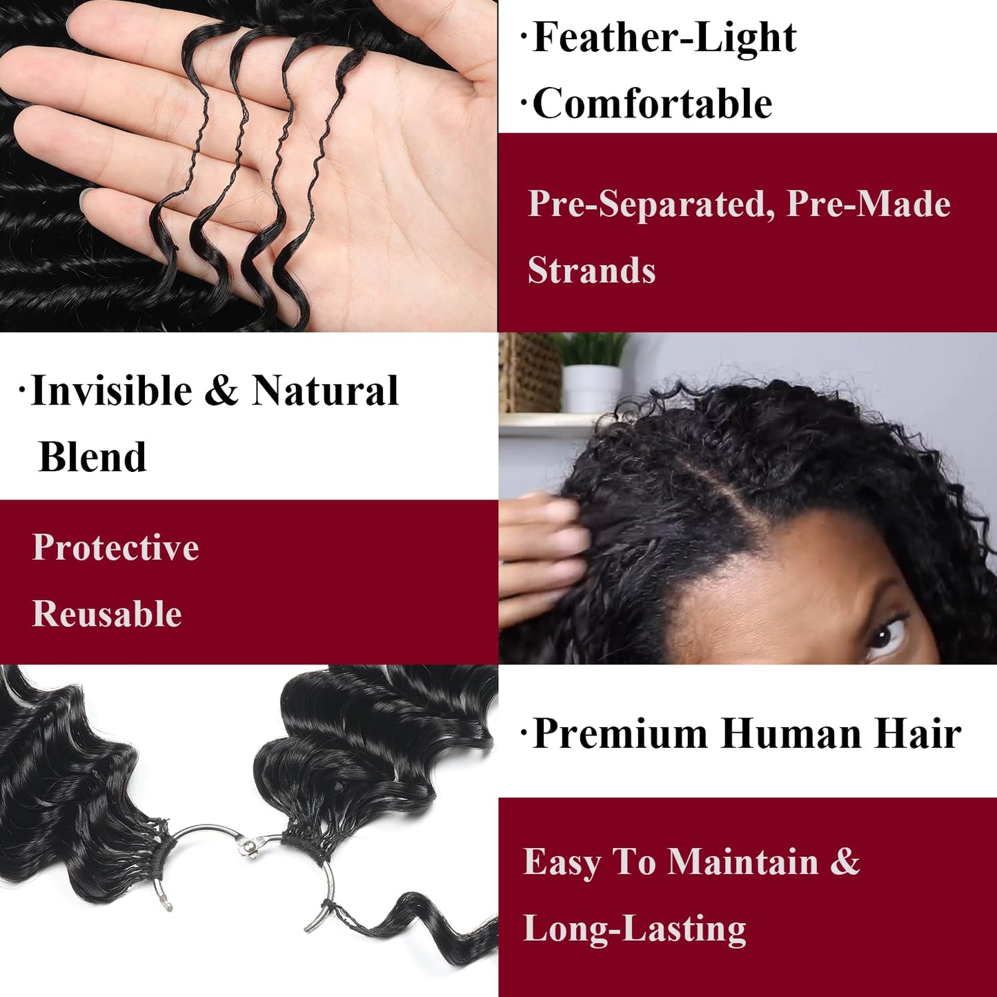 Knotless feather crochet human hair installation guide visual demonstration