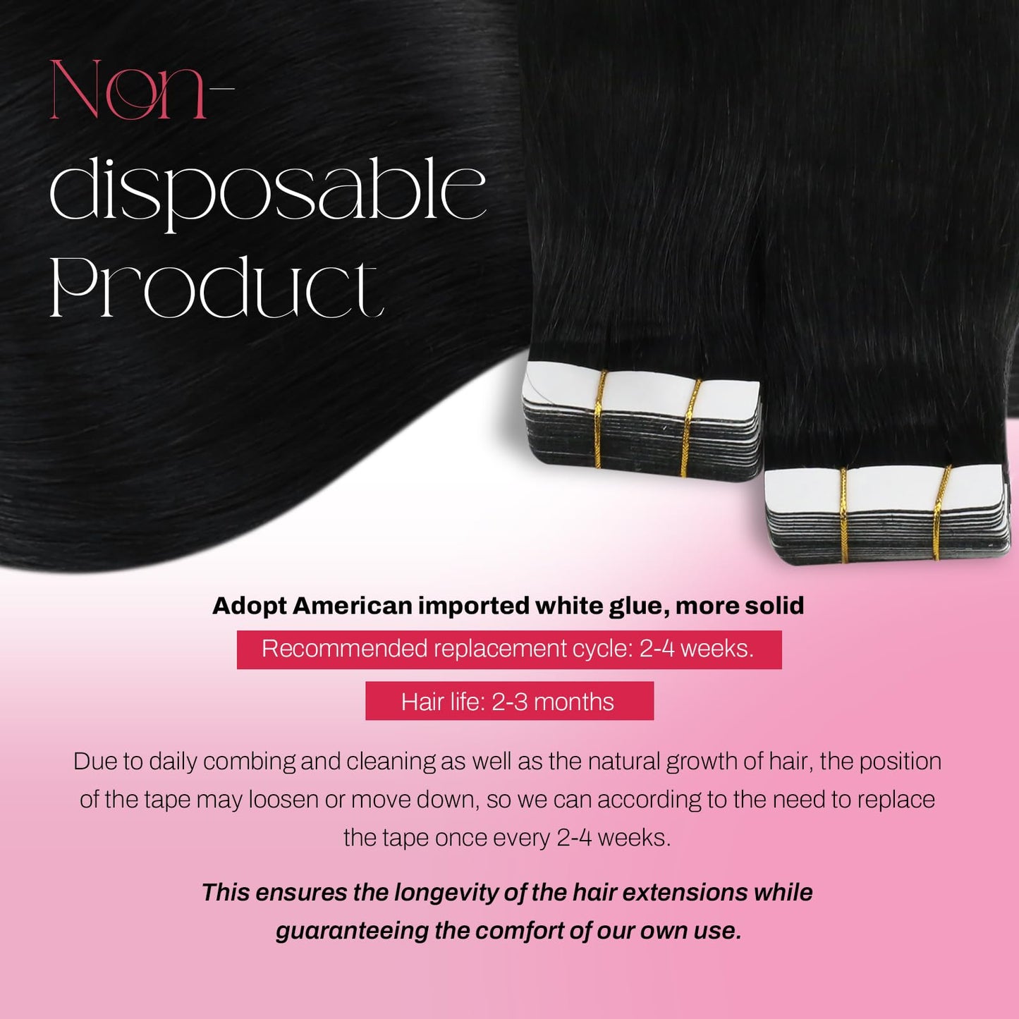 Invisible PU tape tabs on Moresoo human hair extensions showing seamless design