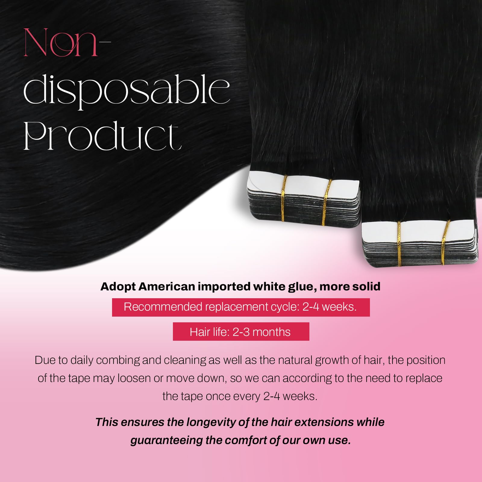 Invisible PU tape tabs on Moresoo human hair extensions showing seamless design