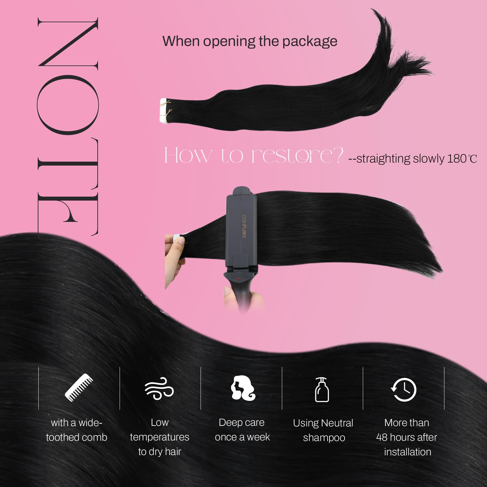 Moresoo real human hair extensions tape application demonstration details