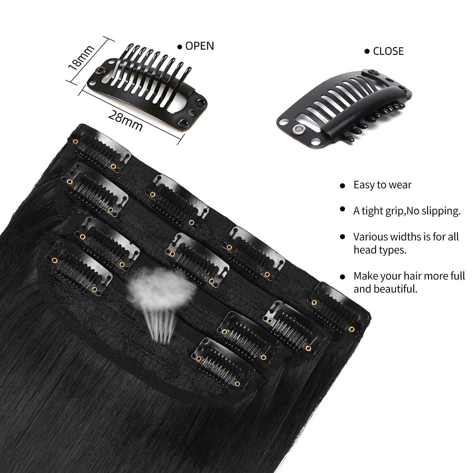 Close up of soft and thick 1B shade synthetic hair wefts