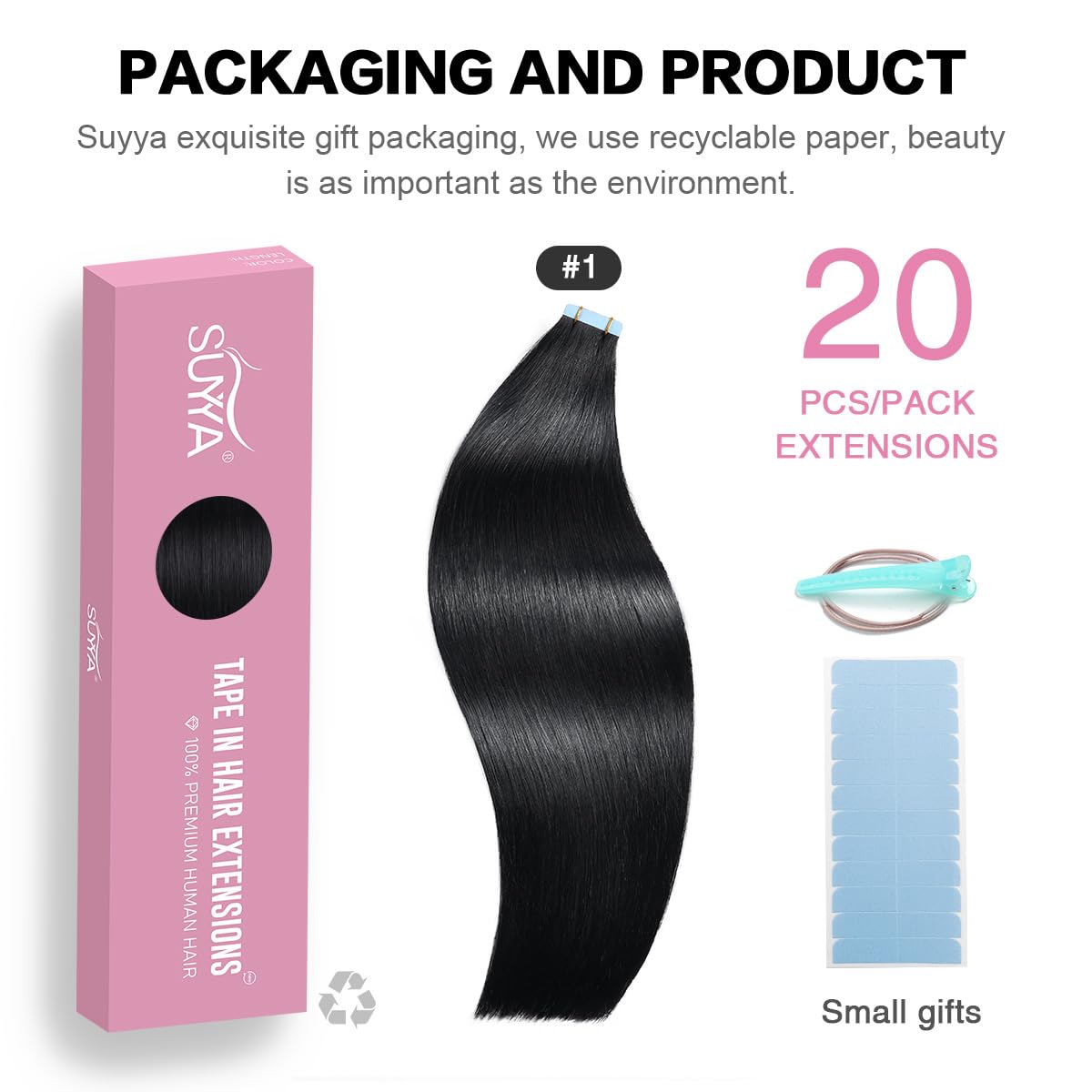 Close up of the seamless skin weft adhesive tabs on SUYYA human hair extensions