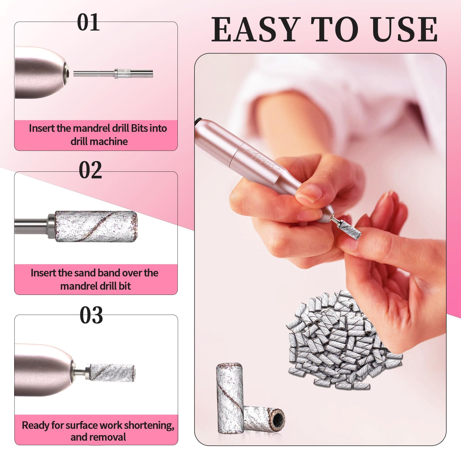 Detailed view of 3.1 millimeter mandrel bits for nail file