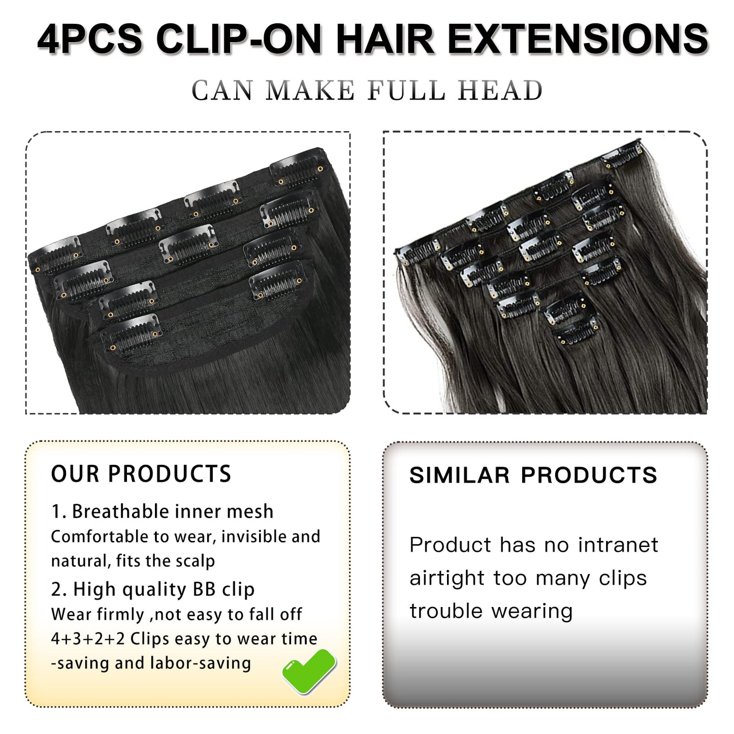 Sleek long black hair extensions for women and girls daily wear