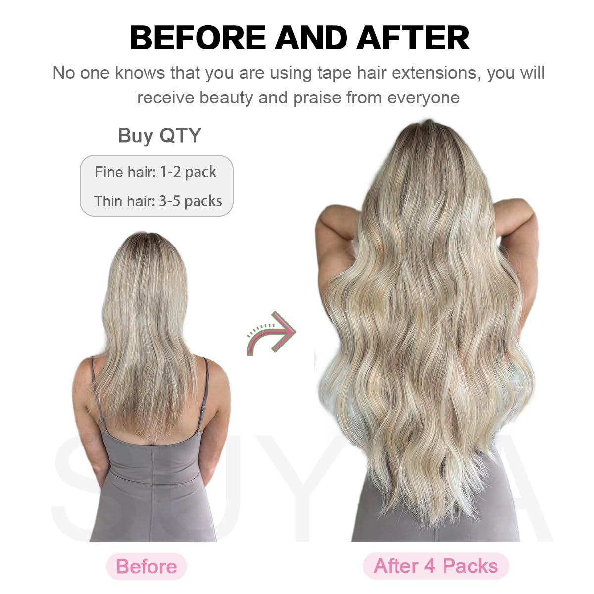 Demonstration of the thin invisible tape design on authentic human hair wefts