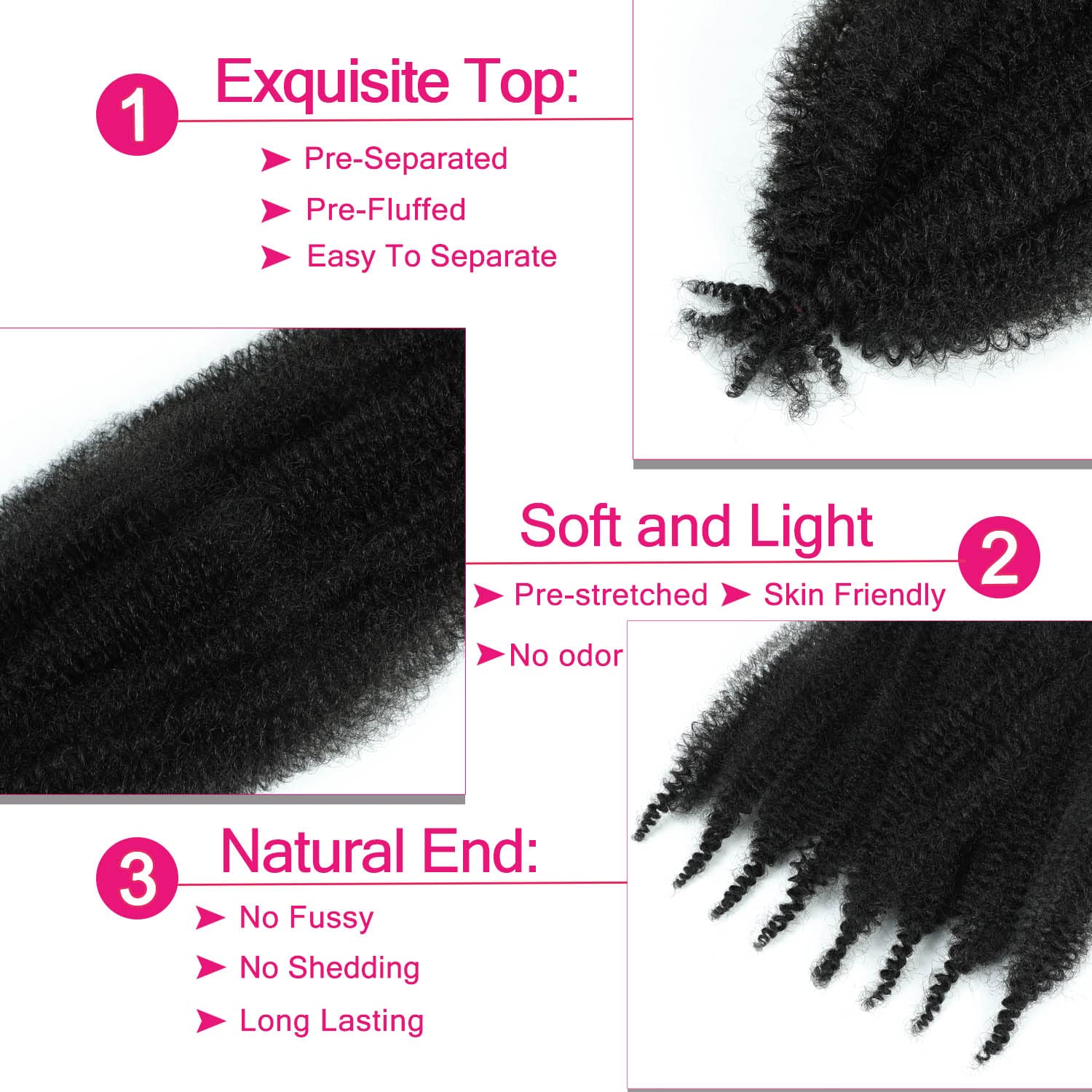 Three packs of 1B color pre stretched spring twist wrapping hair