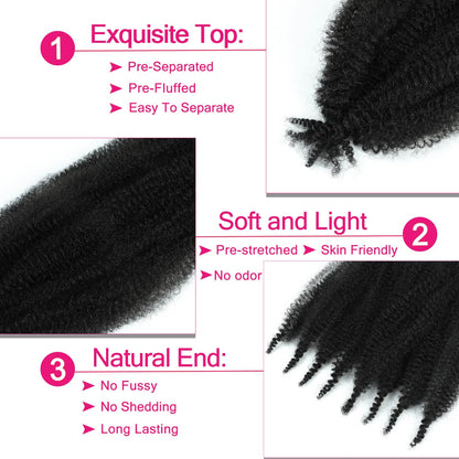 Three packs of 1B color pre stretched spring twist wrapping hair