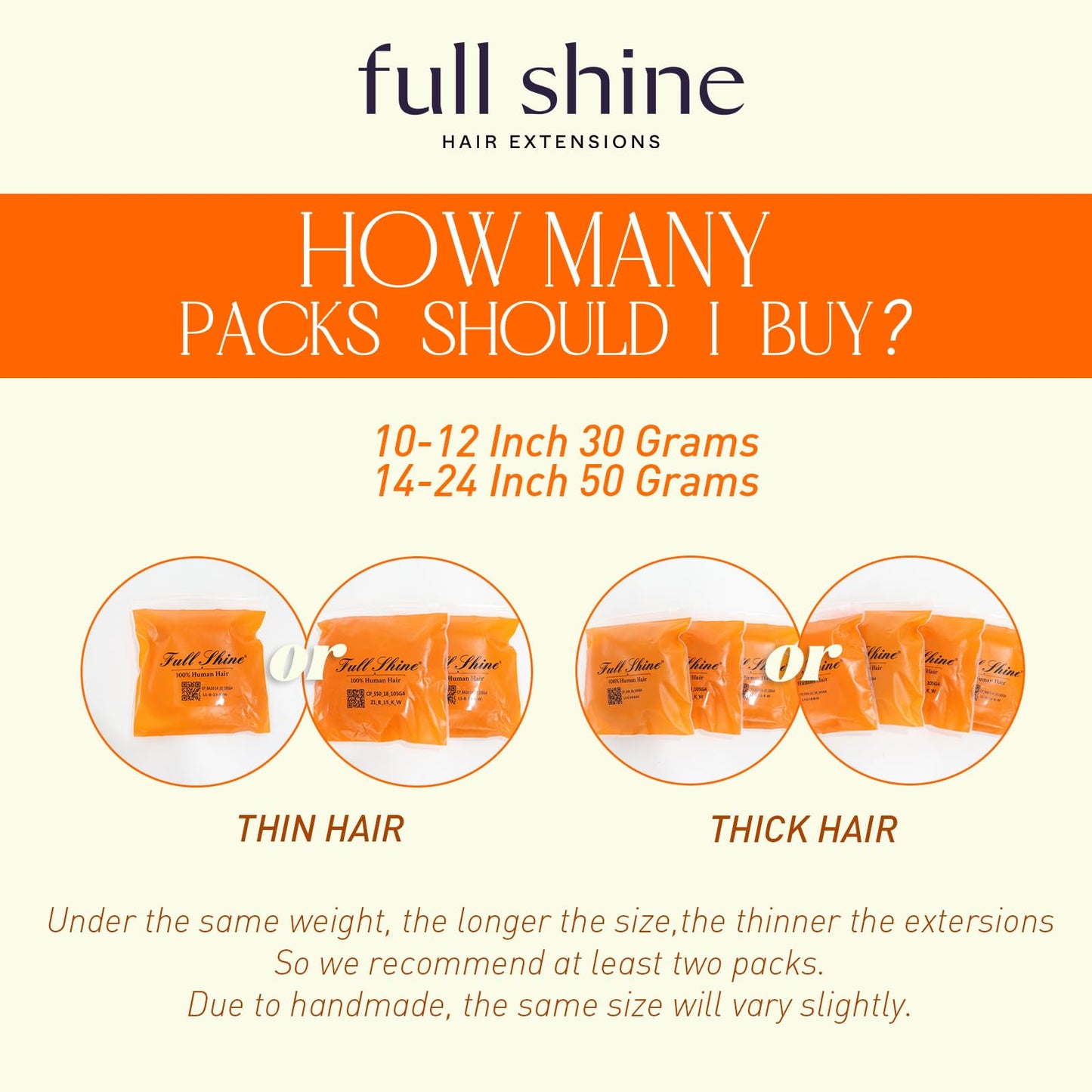 A pack of 20 pieces of Full Shine real human hair extensions laid out evenly