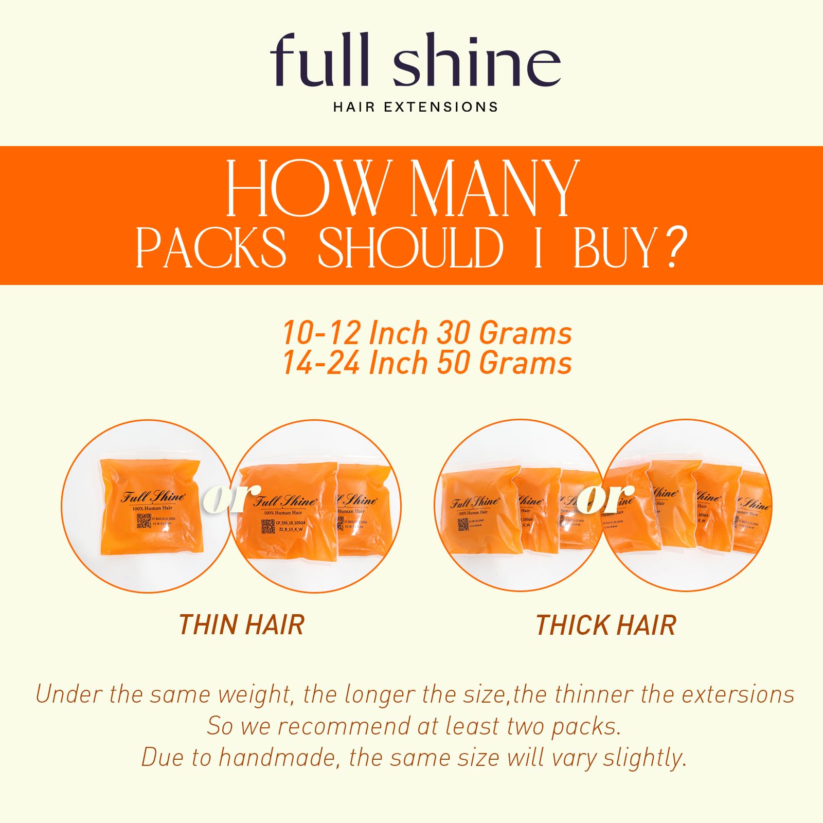 A pack of 20 pieces of Full Shine real human hair extensions laid out evenly