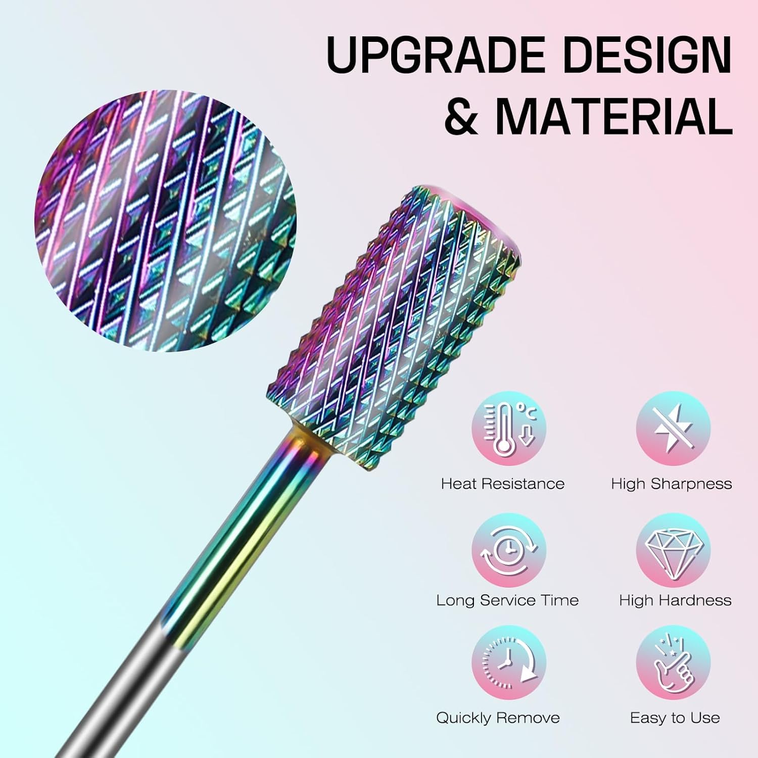 Close up of Depvko professional cuticle bits for Efile nail drill
