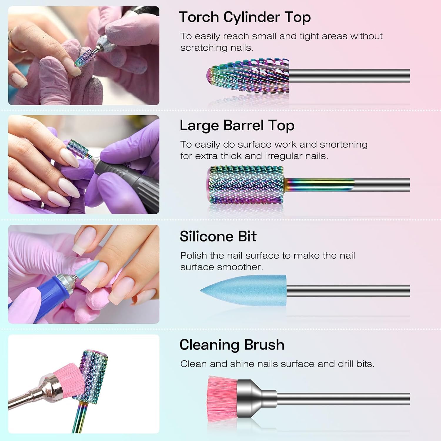 Depvko carbide nail bits organized in set for acrylic gel removal