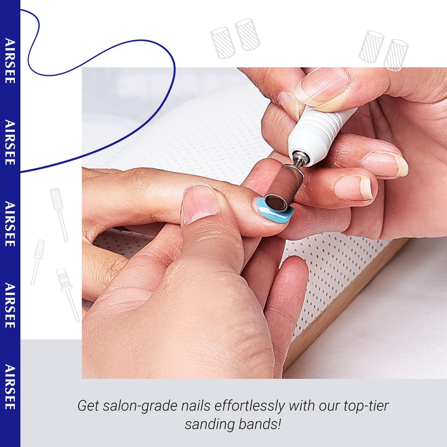 Full set of 100 piece Airsee nail drill sanding attachments in box