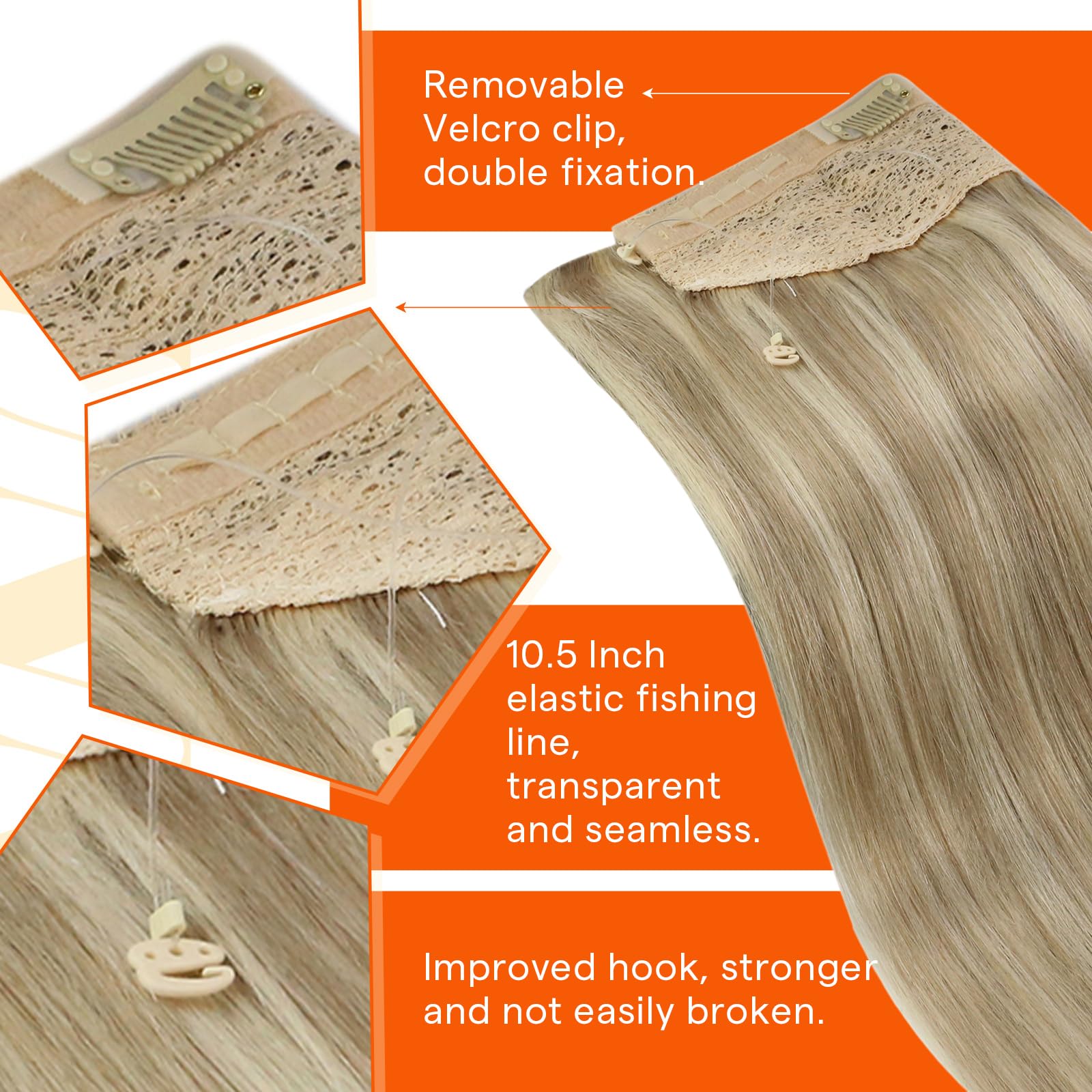 Sunny Hair 18 inch blonde highlights human hair weft thickness view.