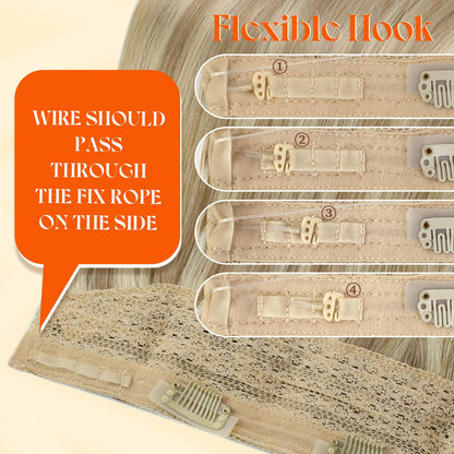 Sunny Hair invisible transparent line adjustable tabs close up.