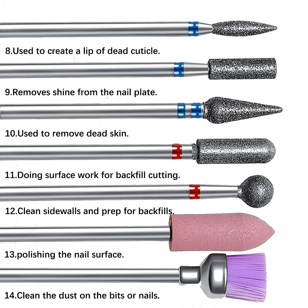 Professional Eruika nail care tool set showing various bit shapes