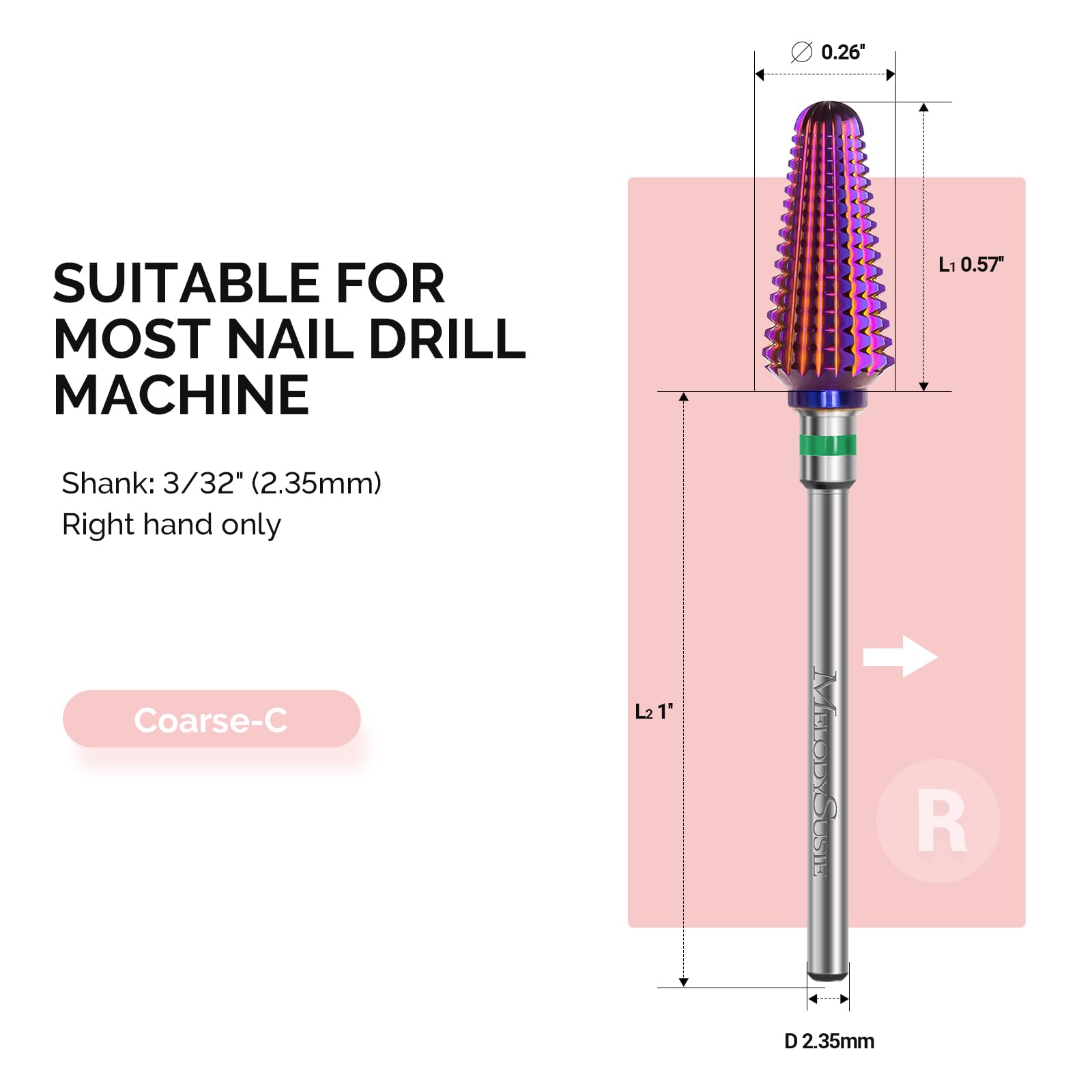 MelodySusie Series Bit X Coarse Tornado bit showing the universal steel shank structure