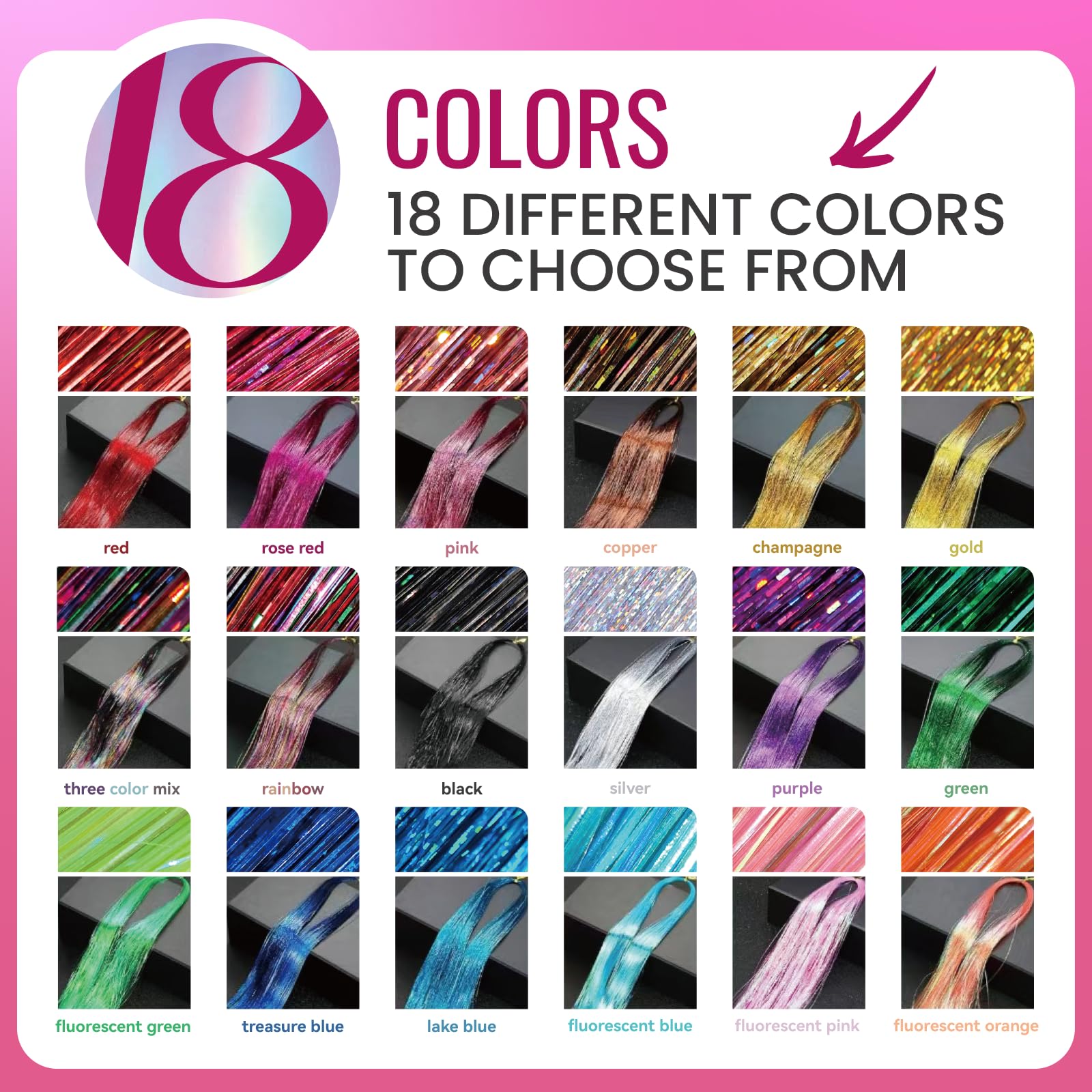 Heat resistant colorful hair tinsel kit being applied with crochet hook tool