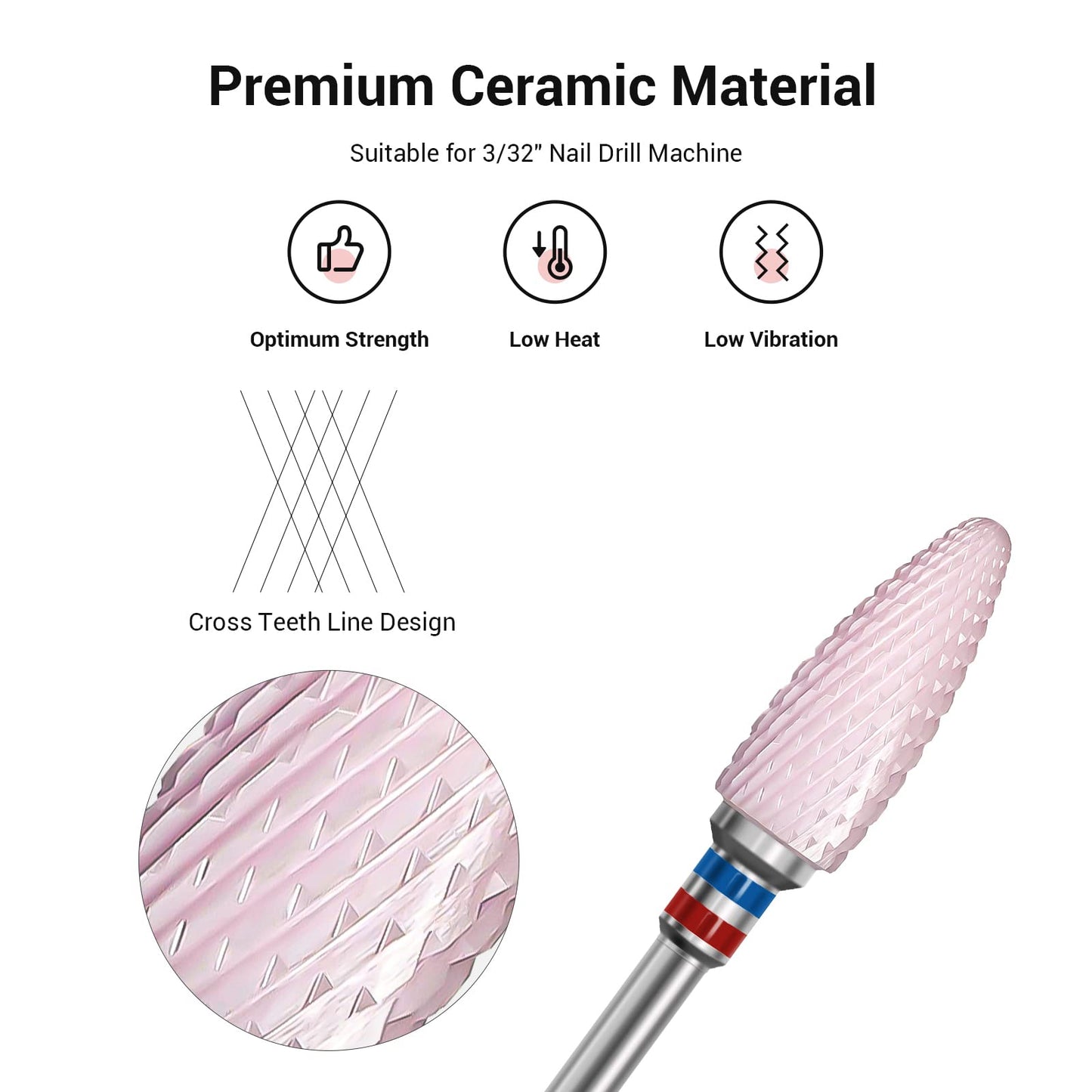 MelodySusie pink series professional ceramic file three thirty two inch shank close up