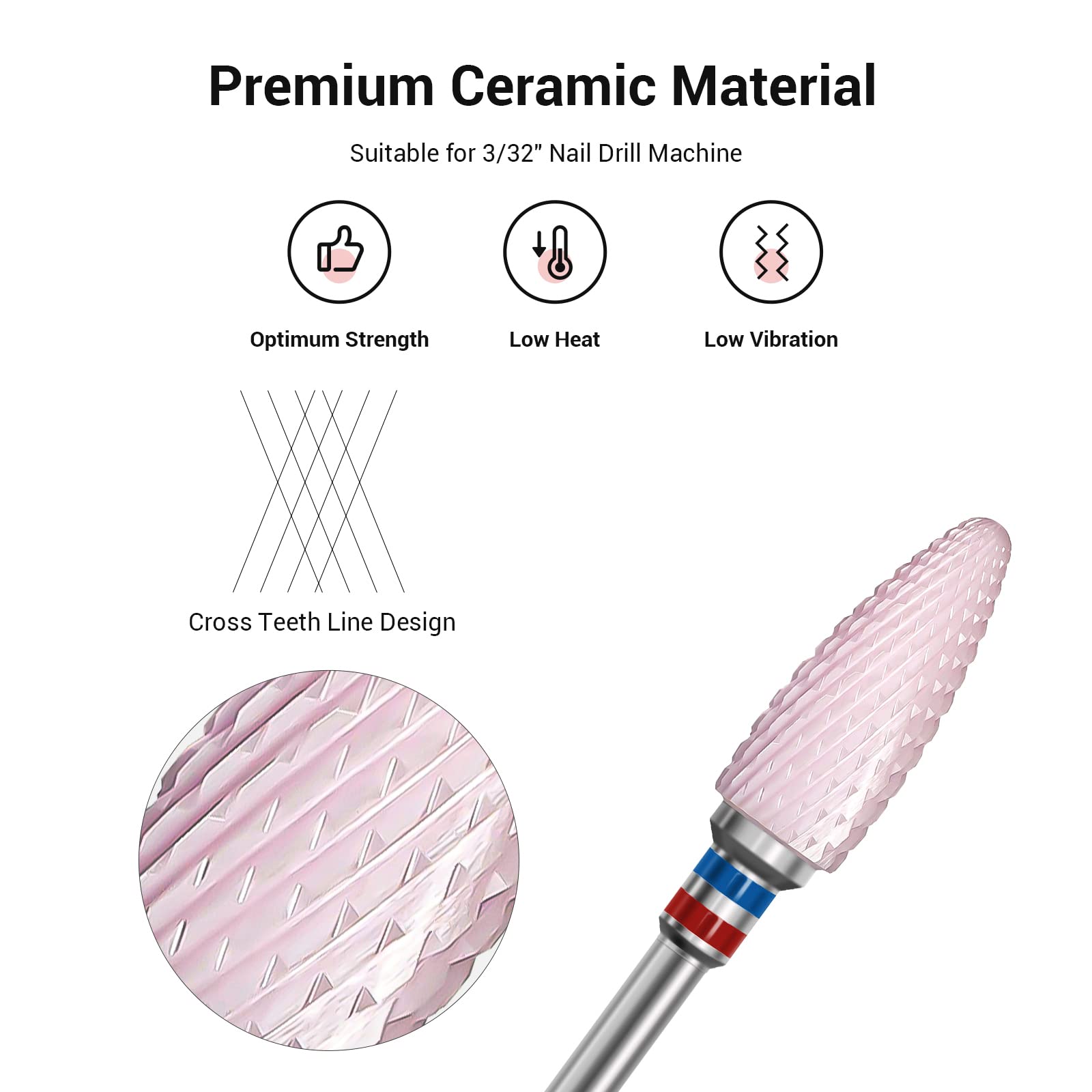 MelodySusie pink series professional ceramic file three thirty two inch shank close up