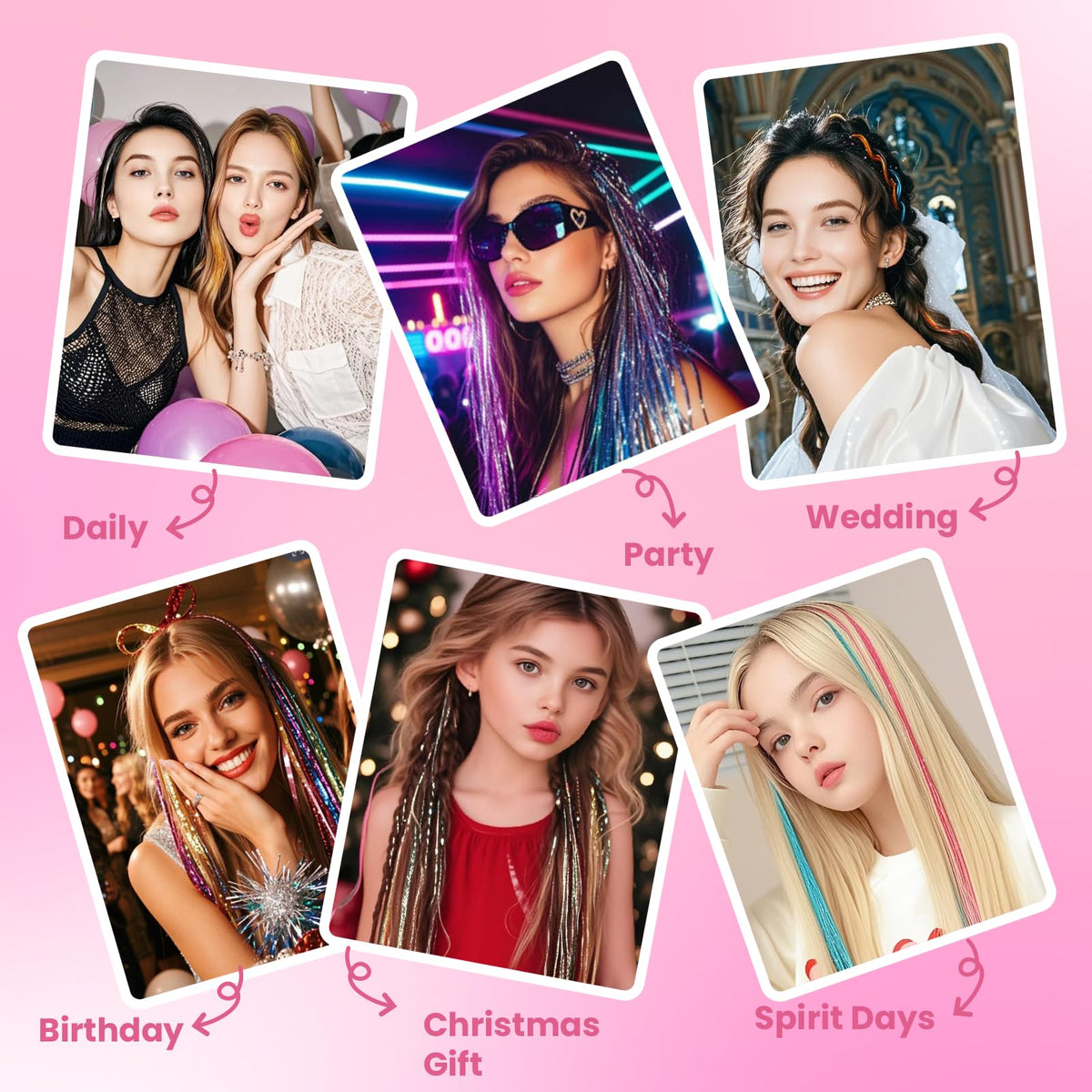 Complete DIY hair decoration set featuring multi color sparkly fairy extensions