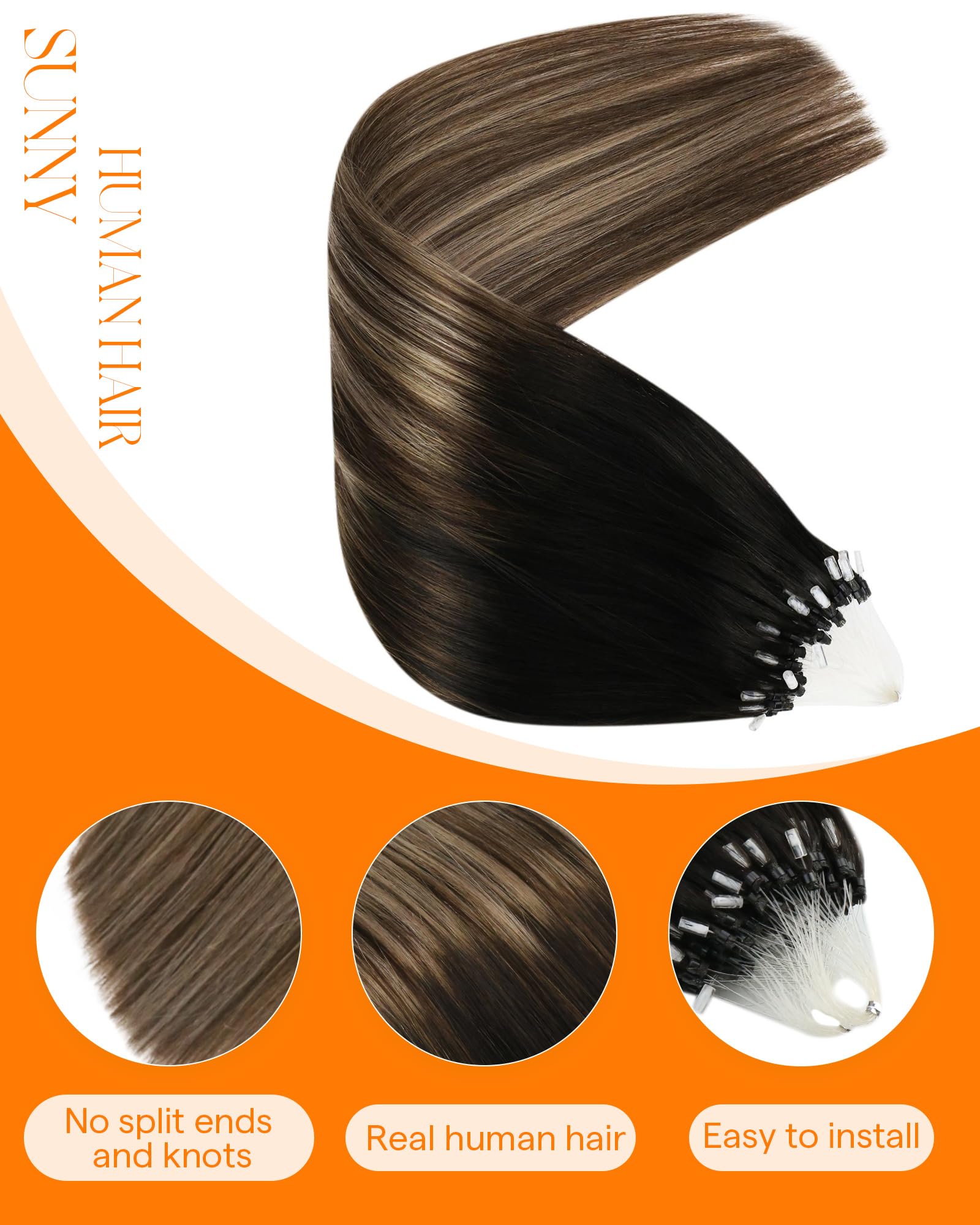 Sunny Hair 18 inch black balayage dark brown ombre strands close up