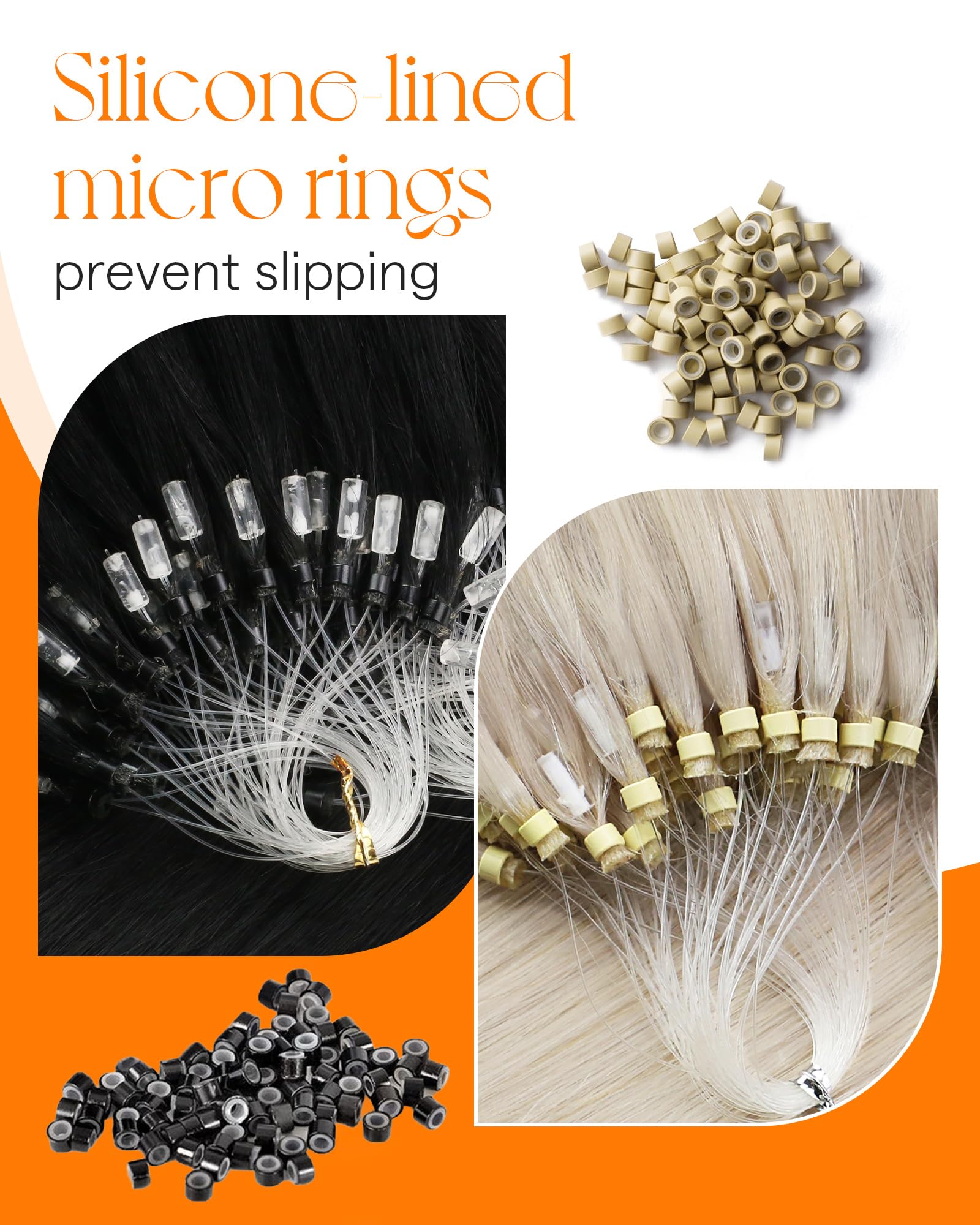 Premium 57g micro link hair extensions showing loop tip attachment