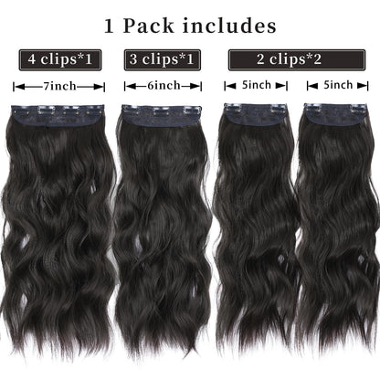Four piece clip in synthetic hair extensions set unboxed details