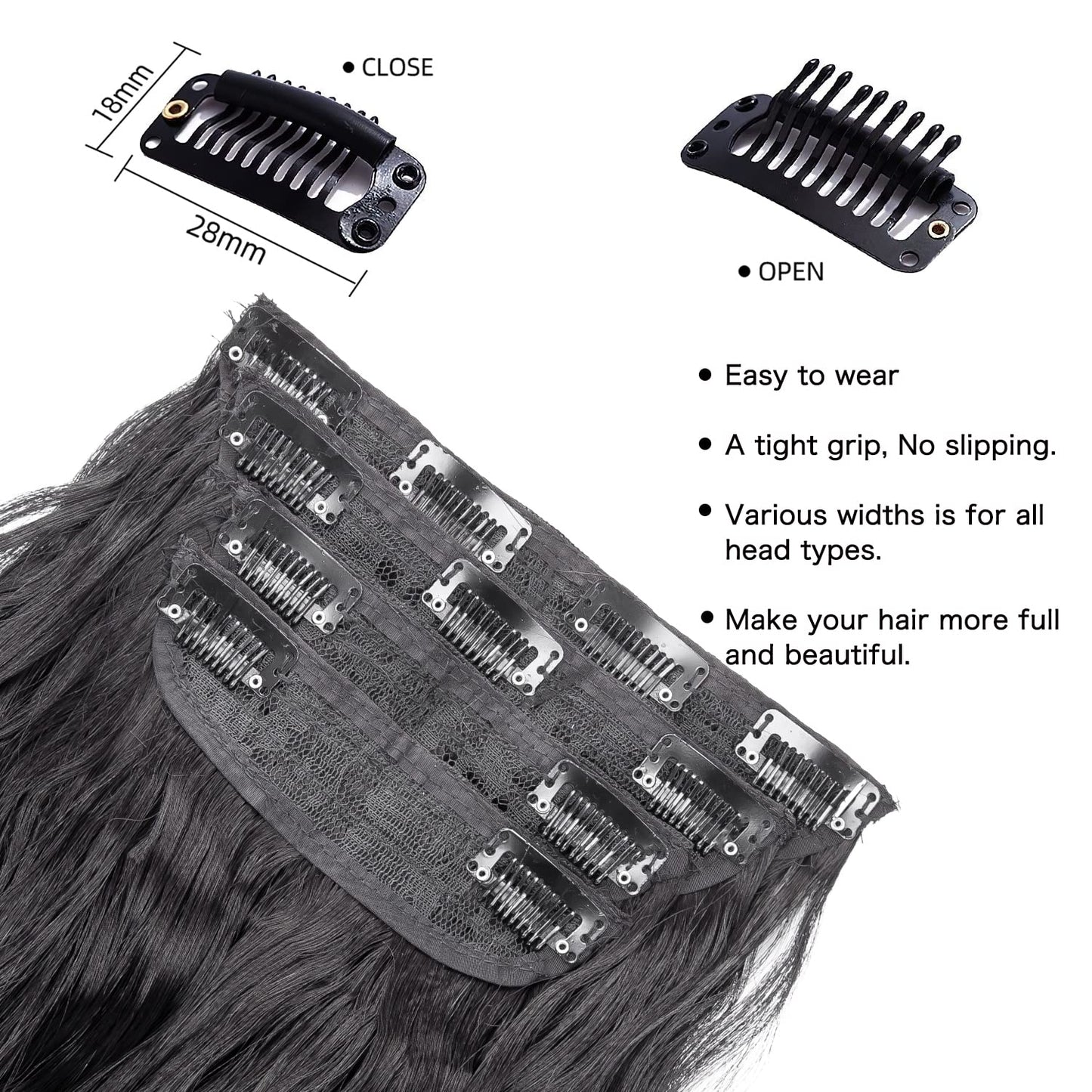 Twenty inch long curly black hair extensions texture close up