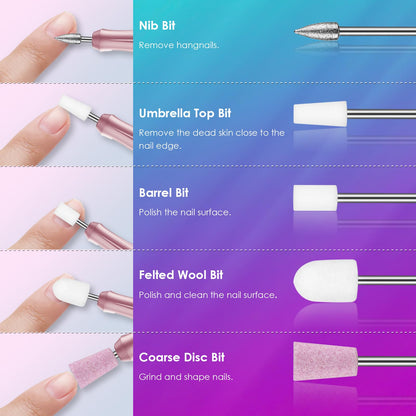Universal shank overview displaying alignment with standard salon electronic nail file devices