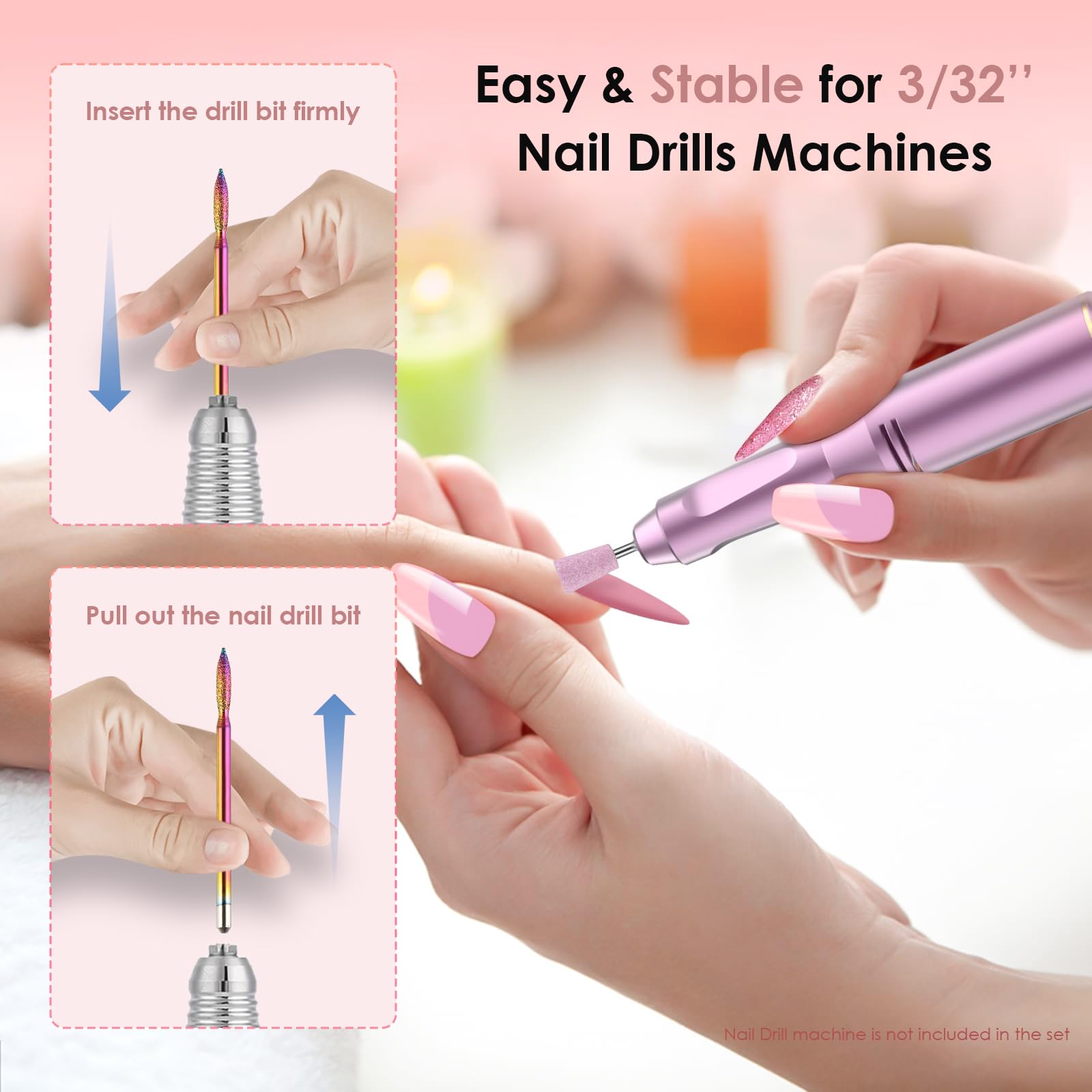 Different shapes of ceramic and carbide remover bits for acrylic gel extensions