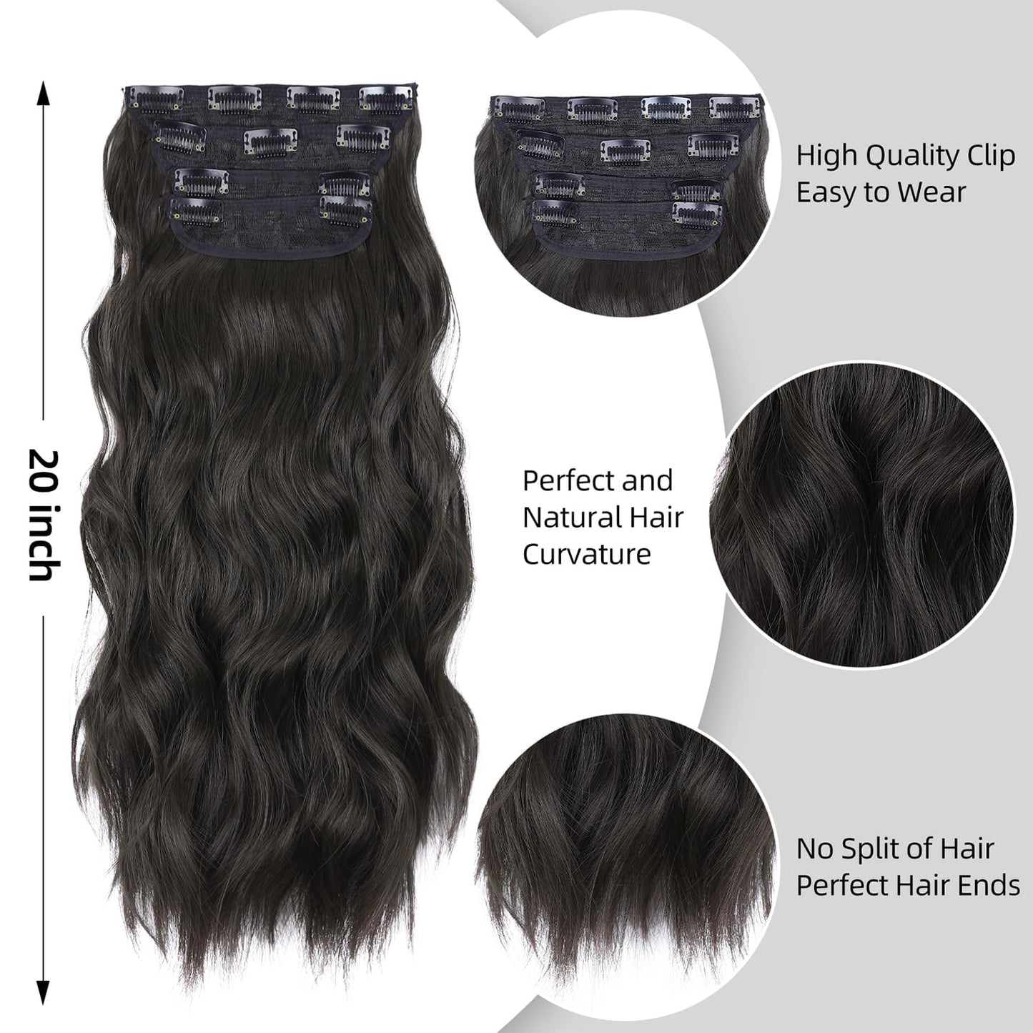 Premium synthetic hair volumizer clips attached to the weft